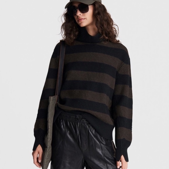 rag & bone Sweaters - rag & bone Pierce Cashmere Wide Striped Turtleneck Sweater in Brown and Black